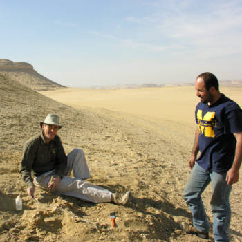 Paleontologists Dan Paleczny, left, and Iyad Zalmout at the Aegicetus site in 2007 when the excavation was initiated.